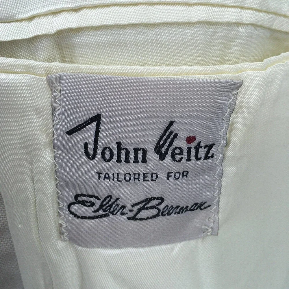 John Weitz Mens Beige Hopsack Blazer Gold Crest Buttons Sport Coat Tan
